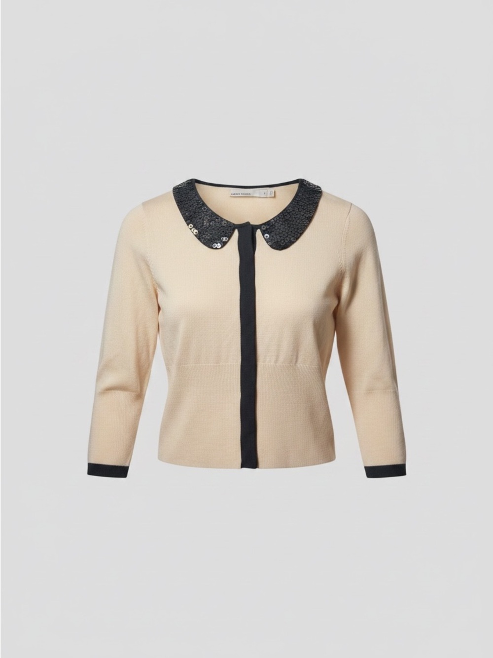 Karen Millen Cream Knit Cardigan with Black Sequin Collar